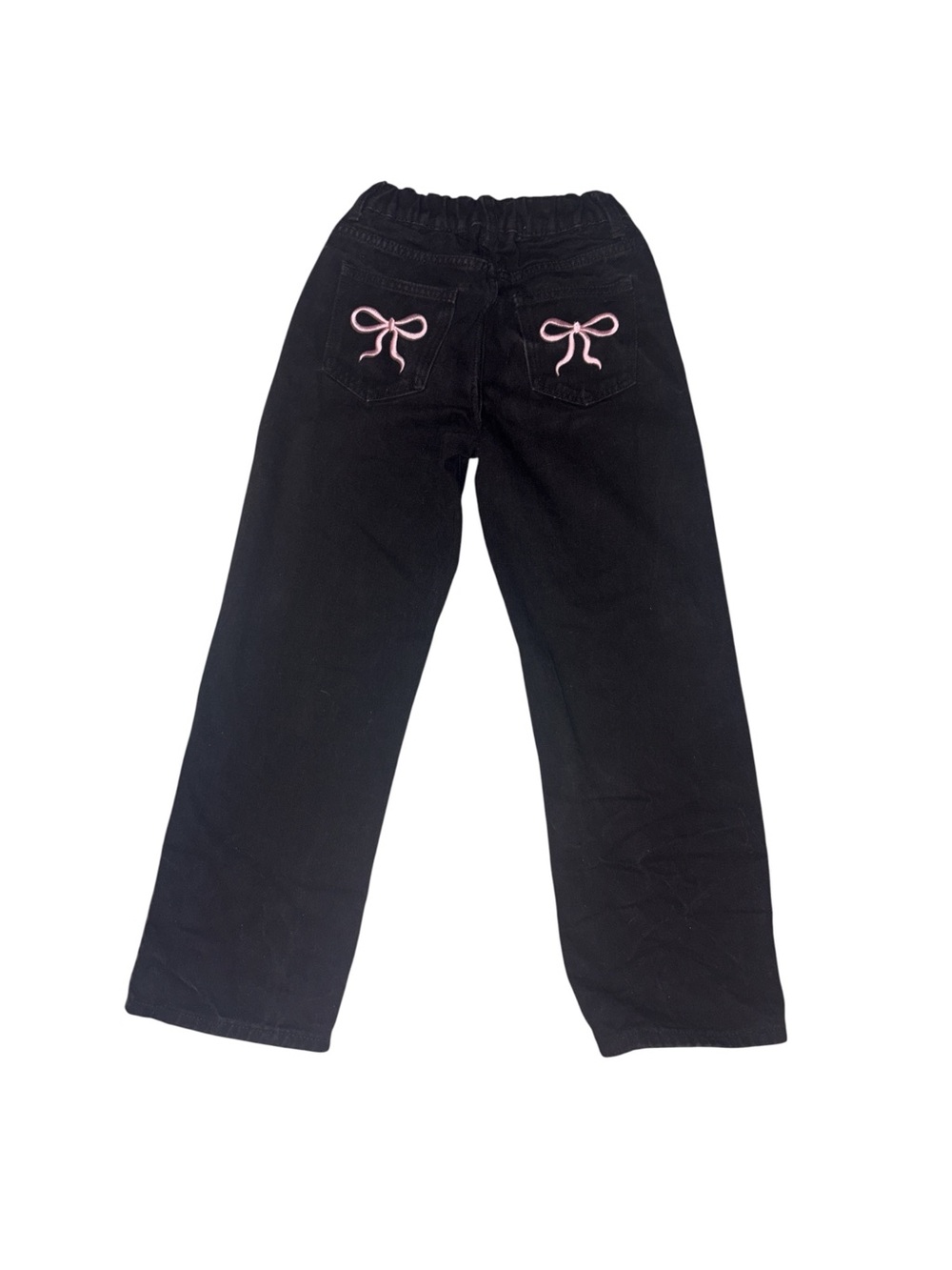 Girls Black Bow Elastic-Waist Jeans